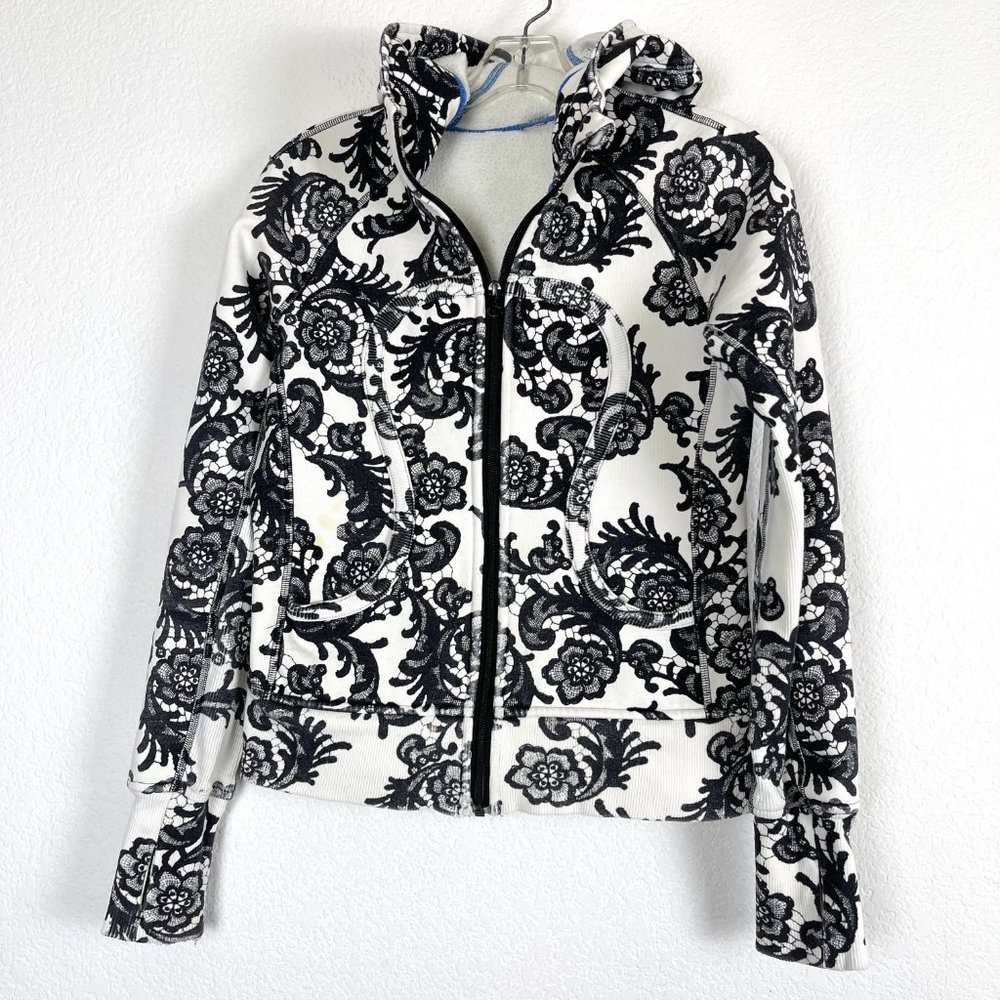 Lululemon Black White Floral Scuba Hoodie